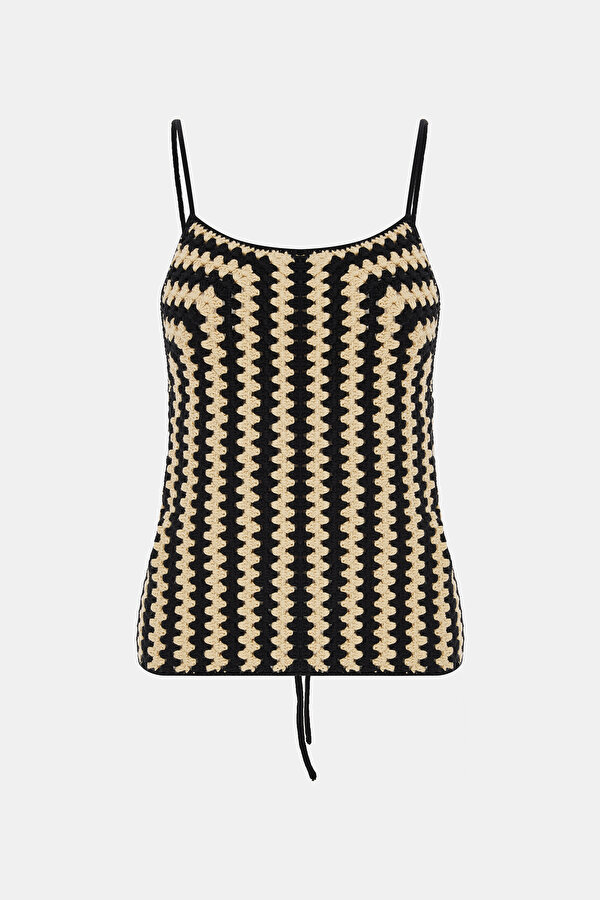 BLACK STRIPED PATTERNED SLEEVELESS SUSPENDER BLOUSE