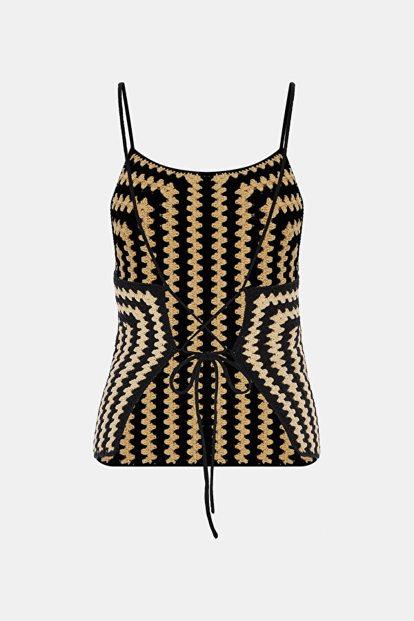 BLACK STRIPED PATTERNED SLEEVELESS SUSPENDER BLOUSE 2