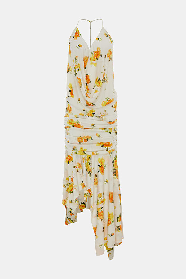 WHITE DESIGN FILLED MIDI DRESS
