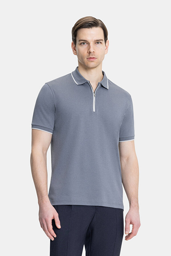 GRİ POLO YAKA KISA KOLLU T-SHİRT