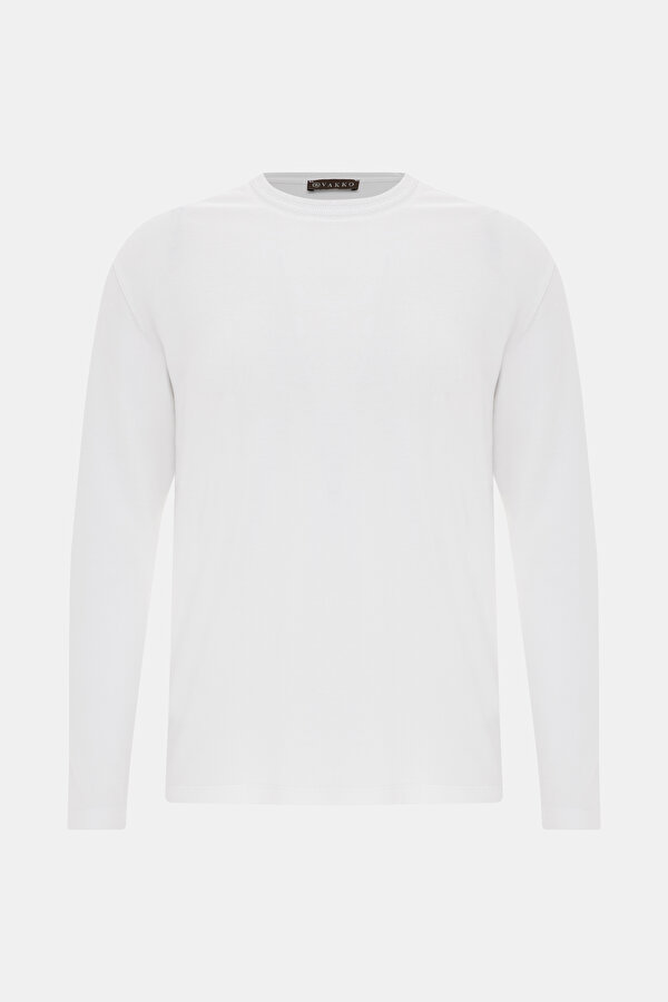 BEYAZ O YAKA UZUN KOLLU T-SHIRT