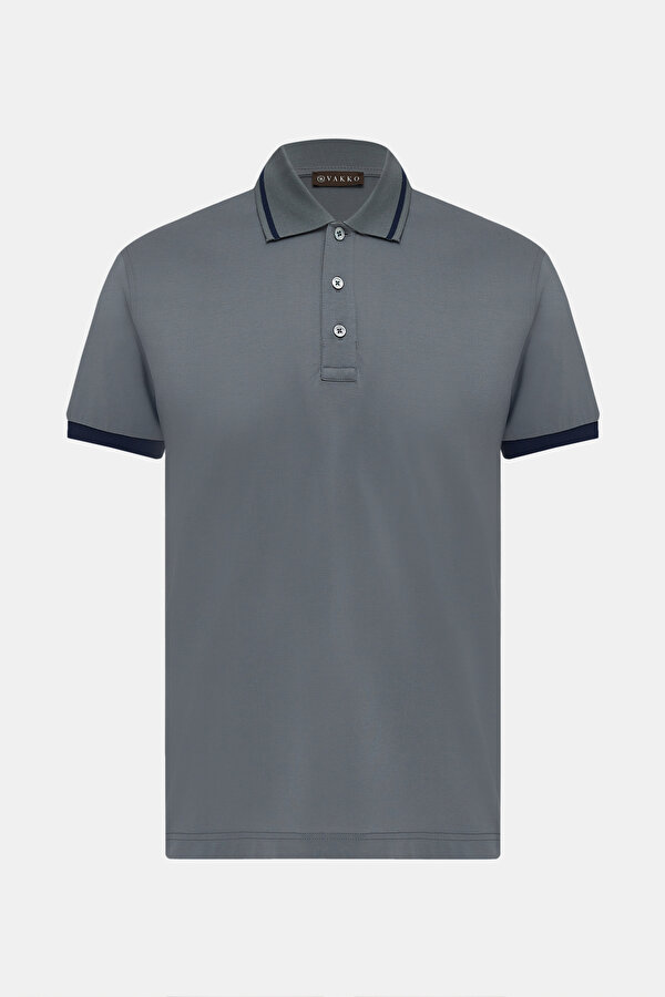 GRİ POLO YAKA KISA KOLLU T-SHİRT