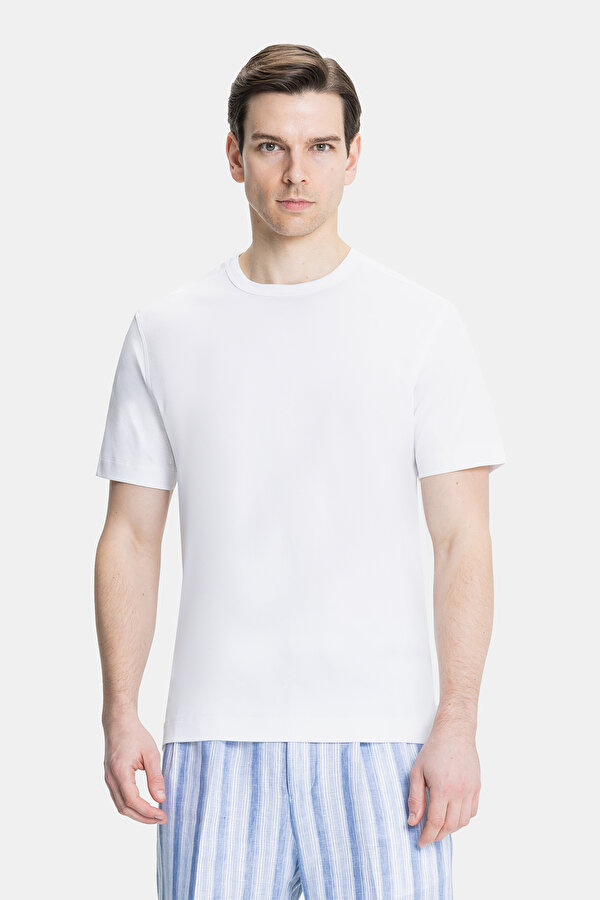 BEYAZ O YAKA KISA KOLLU T-SHIRT