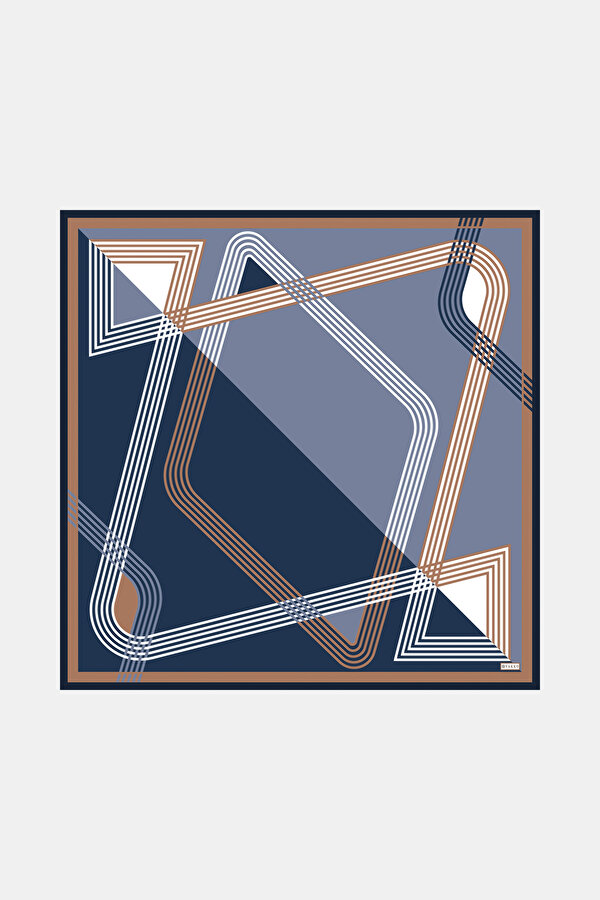 LACİVERT GEOMETRİK DESENLİ TWILL EŞARP