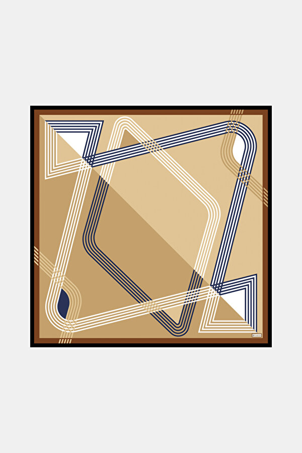LIGHT BROWN GEOMETRIC DESIGN TWILL SCARF