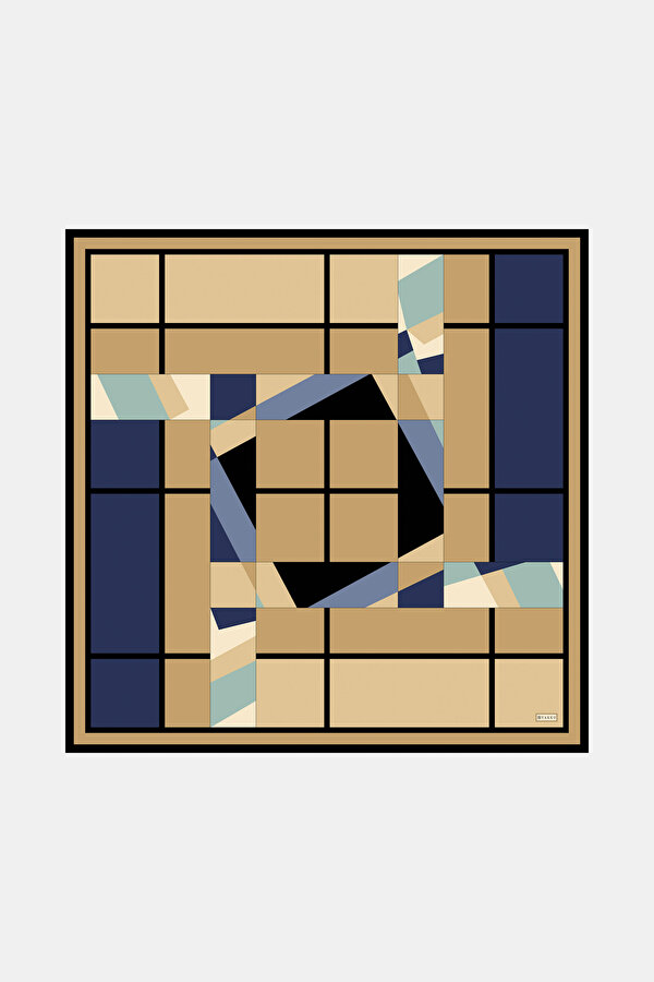 NAVY BLUE GEOMETRIC DESIGN TWILL SCARF