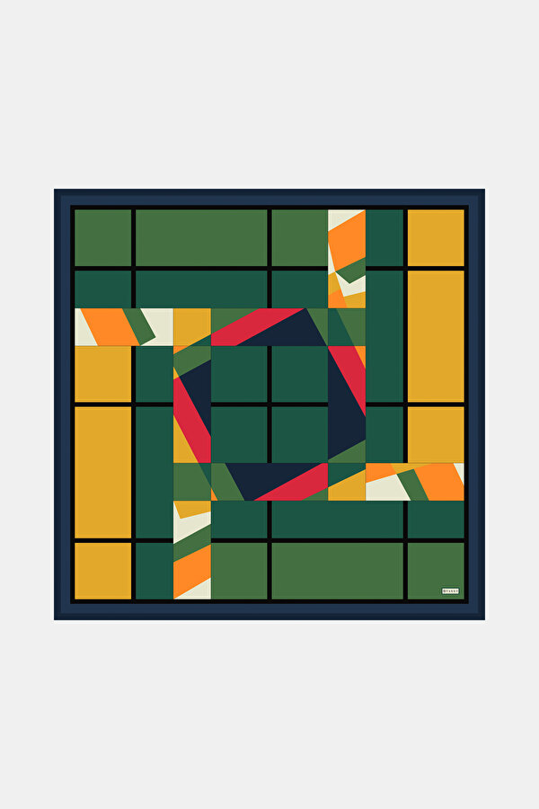 YEŞİL GEOMETRİK DESENLİ TWILL EŞARP