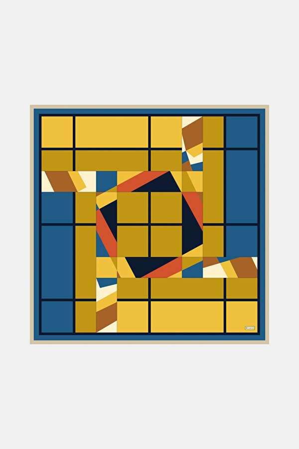 SARI GEOMETRİK DESENLİ TWILL EŞARP