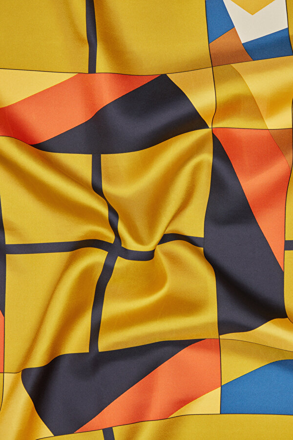 SARI GEOMETRİK DESENLİ TWILL EŞARP 2