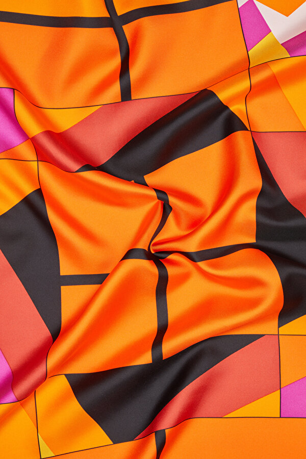 TURUNCU GEOMETRİK DESENLİ TWILL EŞARP 2