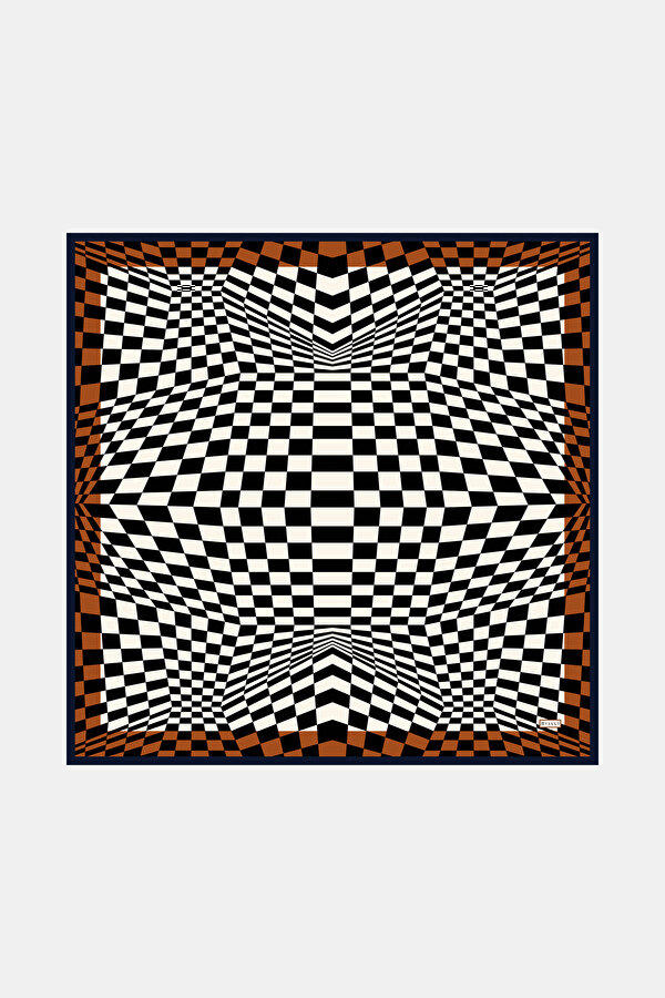 GEOMETRİK DESENLİ TWILL İPEK EŞARP