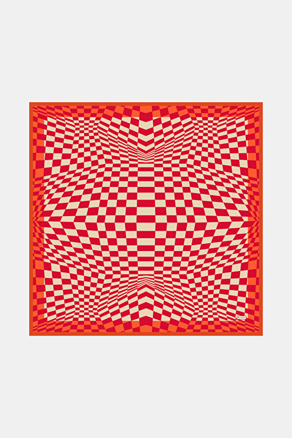 GEOMETRİK DESENLİ TWILL İPEK EŞARP