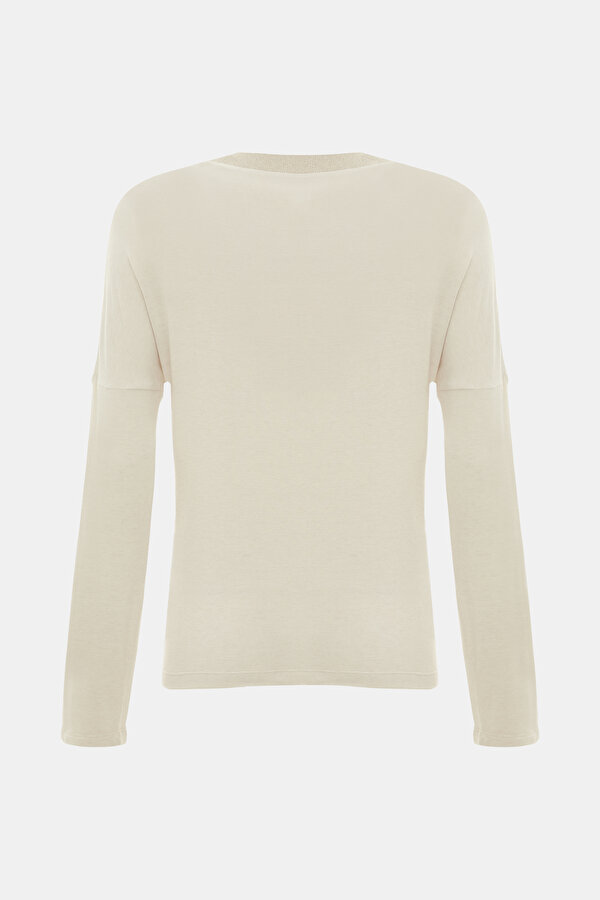 BEIGE V NECK LONG SLEEVE TSHIRT 2