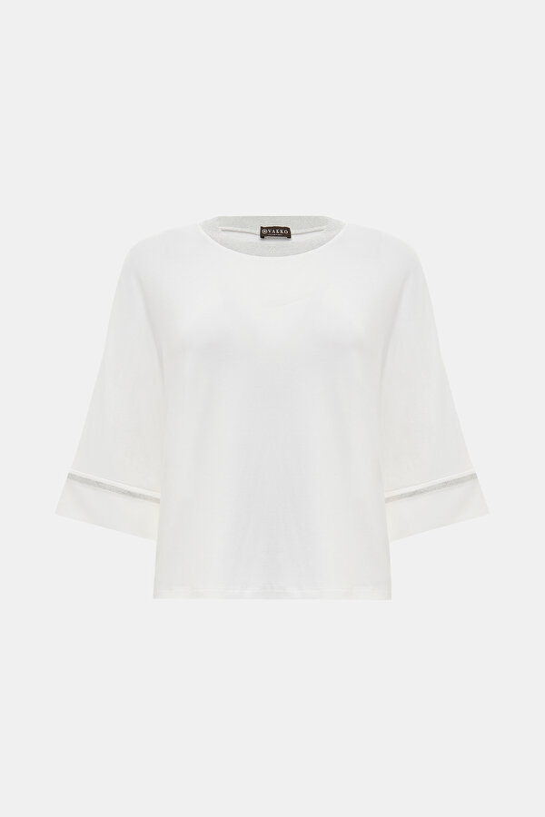 WHITE BASIC / ROUND NECKLINE 3/4 SLEEVES TSHIRT