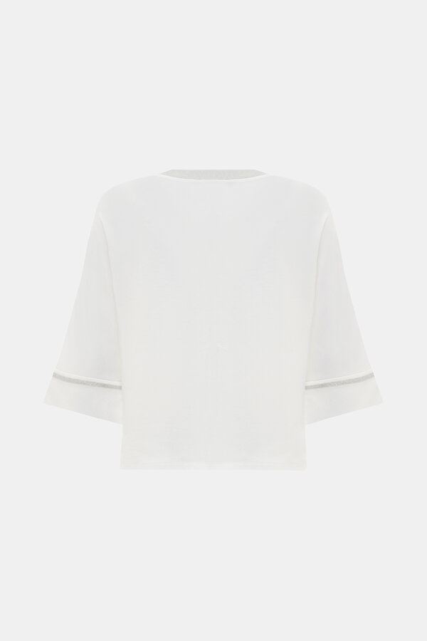 WHITE BASIC / ROUND NECKLINE 3/4 SLEEVES TSHIRT 2