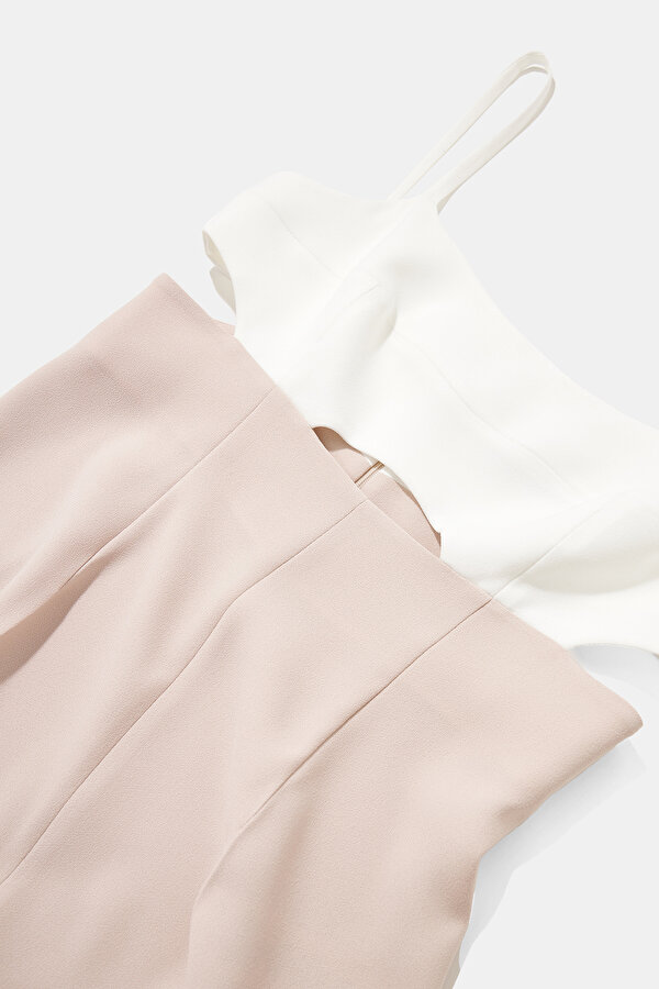 ECRU POWDER SQUARE SLEEVELESS SUSPENDER JUMPSUIT 7