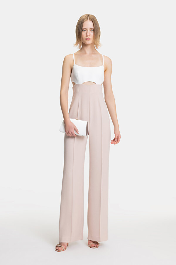 ECRU POWDER SQUARE SLEEVELESS SUSPENDER JUMPSUIT
