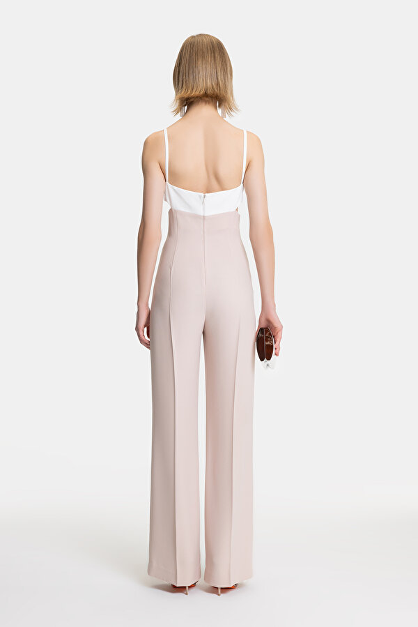 ECRU POWDER SQUARE SLEEVELESS SUSPENDER JUMPSUIT 2