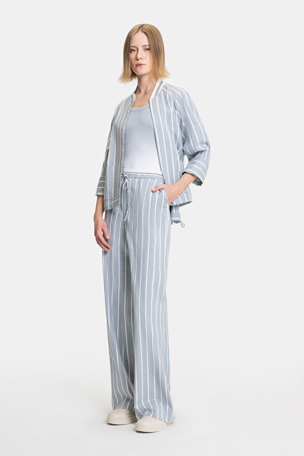ECRU STRIPED WIDE LEG TROUSERS