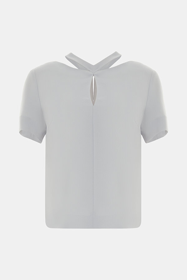 GREY CLEAVAGE SHORT SLEEVE BLOUSE