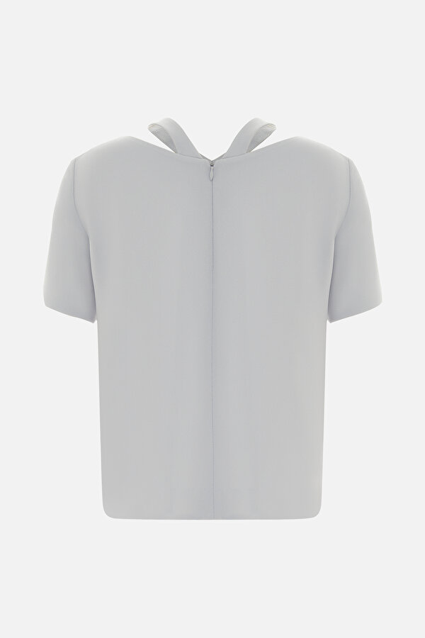 GREY CLEAVAGE SHORT SLEEVE BLOUSE 2