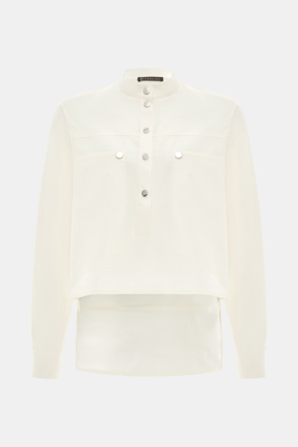 CREAM MANDARIN COLLAR LONG SLEEVE BLOUSE 6