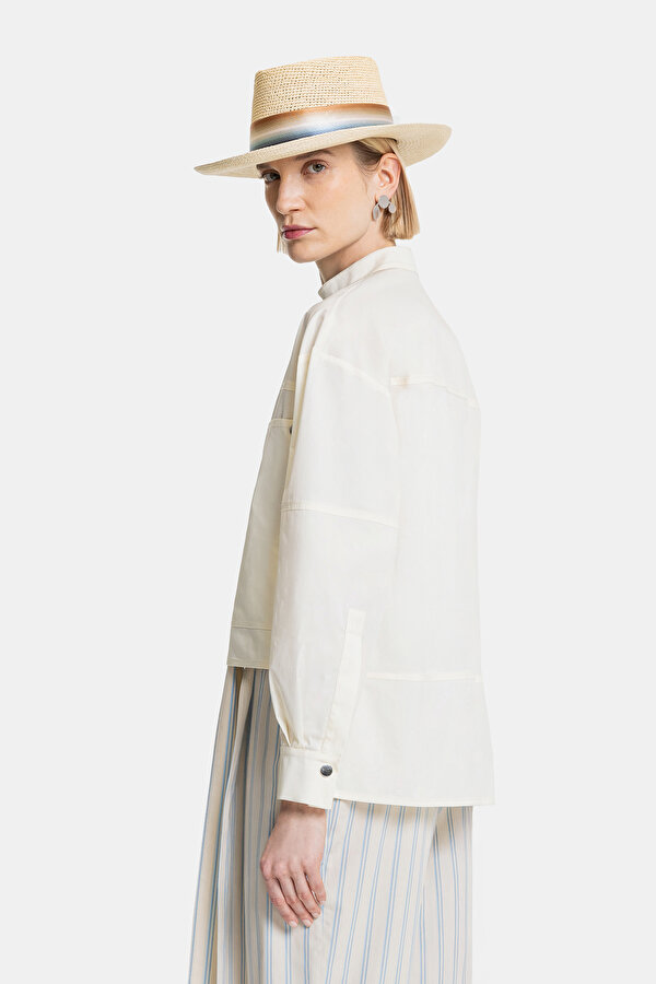 CREAM MANDARIN COLLAR LONG SLEEVE BLOUSE 2