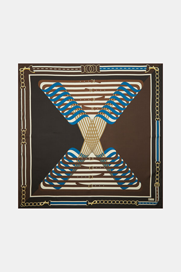 TURQUOISE GEOMETRIC DESIGN TWILL SCARF