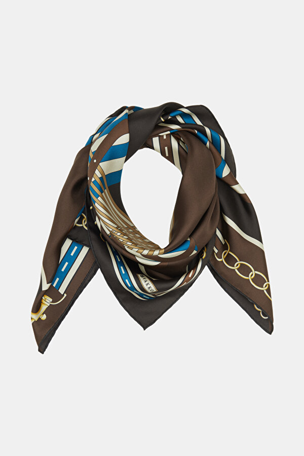 TURQUOISE GEOMETRIC DESIGN TWILL SCARF 2