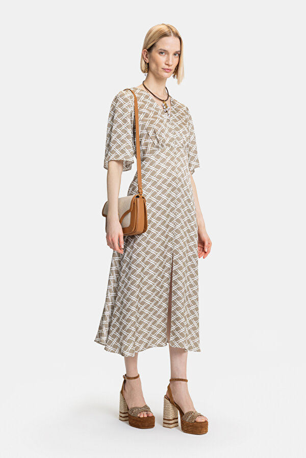 ECRU SHORT SLEEVE MIDI DRESS