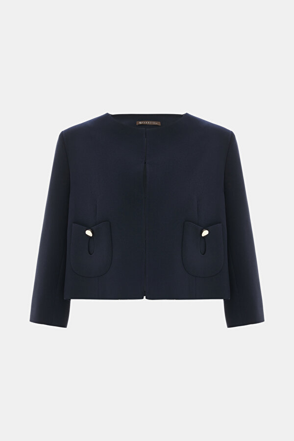 DARK NAVY BLUE BASIC / ROUND NECKLINE JACKET