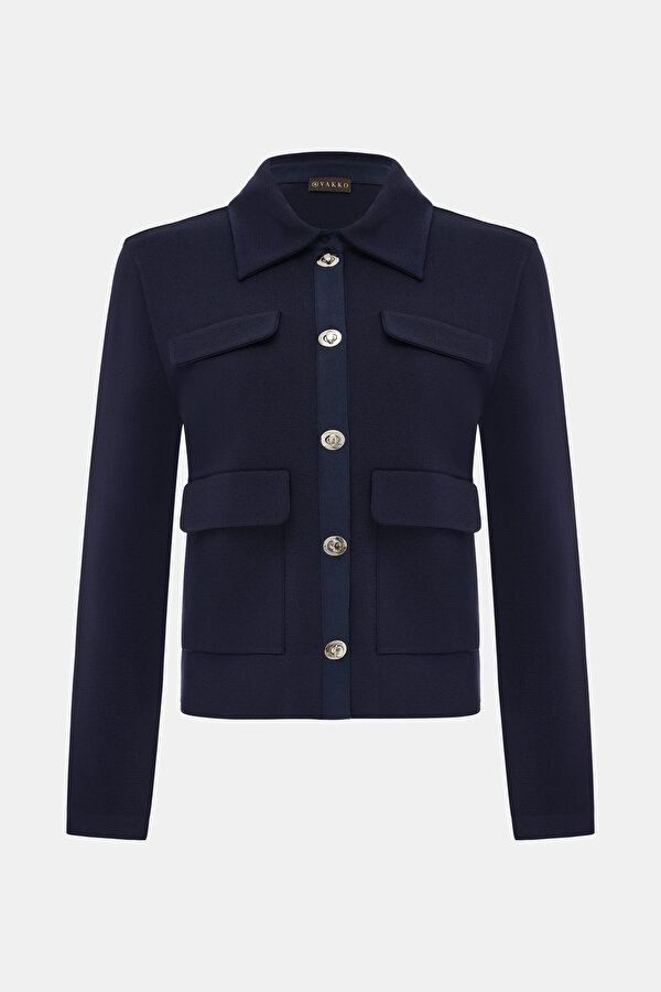 NAVY BLUE POLO NECK JACKET
