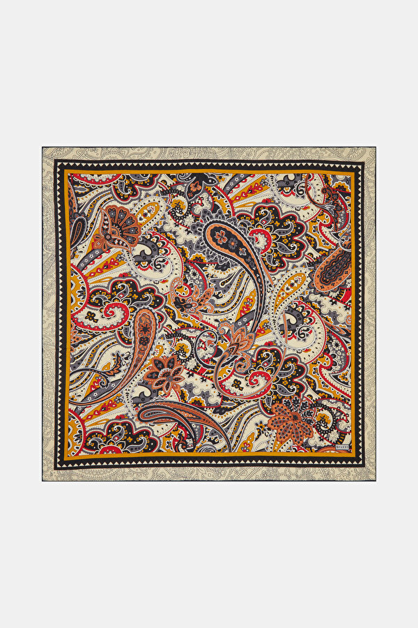 YELLOW PAISLEY PATTERNED CASHMERE/SILK SCARF