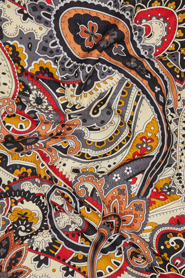 YELLOW PAISLEY PATTERNED CASHMERE/SILK SCARF 2