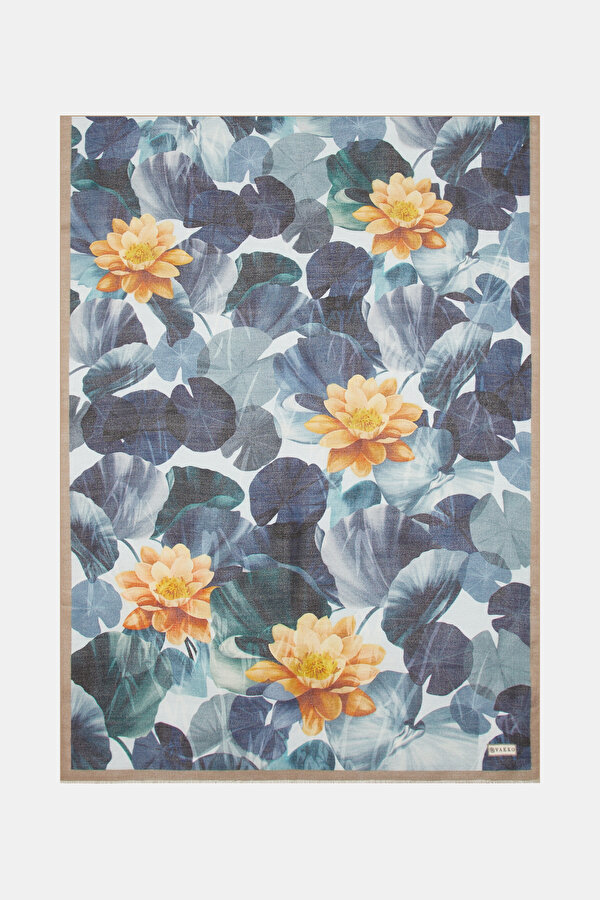 LIGHT BLUE FLORAL PATTERN WOOL/SILK SHAWL