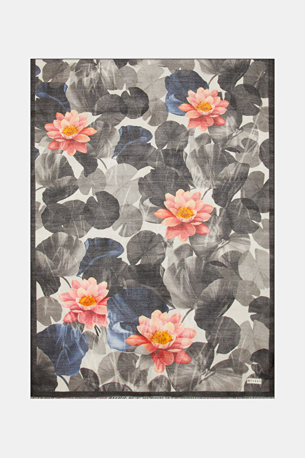 ANTHRACITE FLORAL PATTERN WOOL/SILK SHAWL 2
