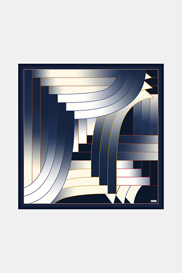 GEOMETRİK DESENLİ TWILL İPEK EŞARP