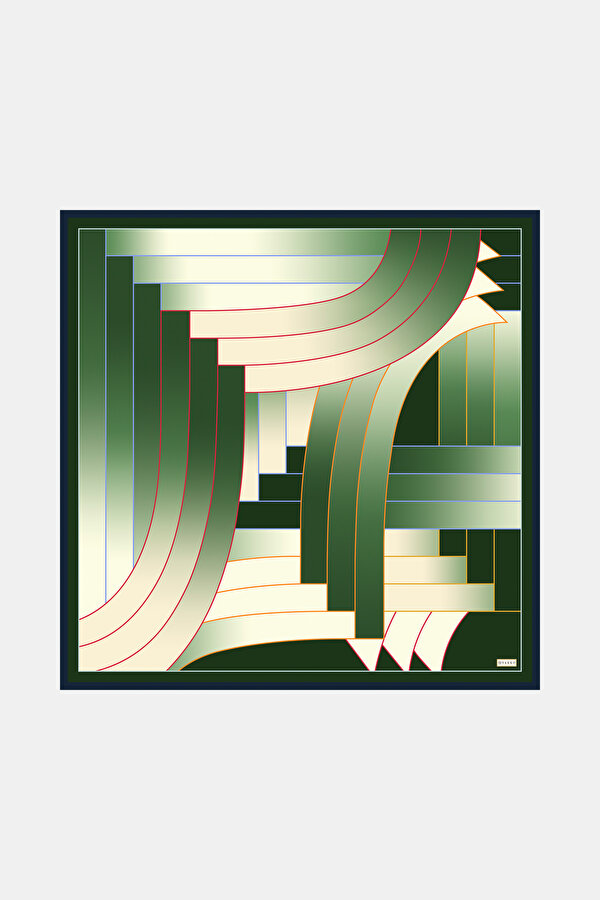GEOMETRİK DESENLİ TWILL İPEK EŞARP
