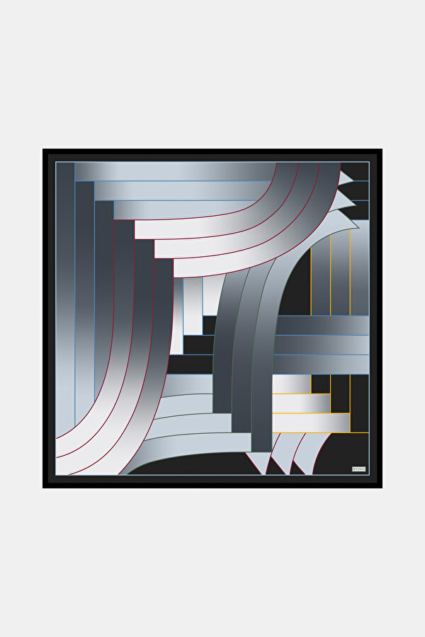 GEOMETRİK DESENLİ TWILL İPEK EŞARP