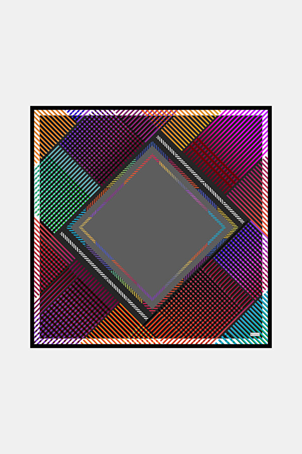 GEOMETRİK DESENLİ TWILL İPEK EŞARP