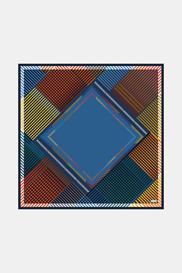 GEOMETRİK DESENLİ TWILL İPEK EŞARP
