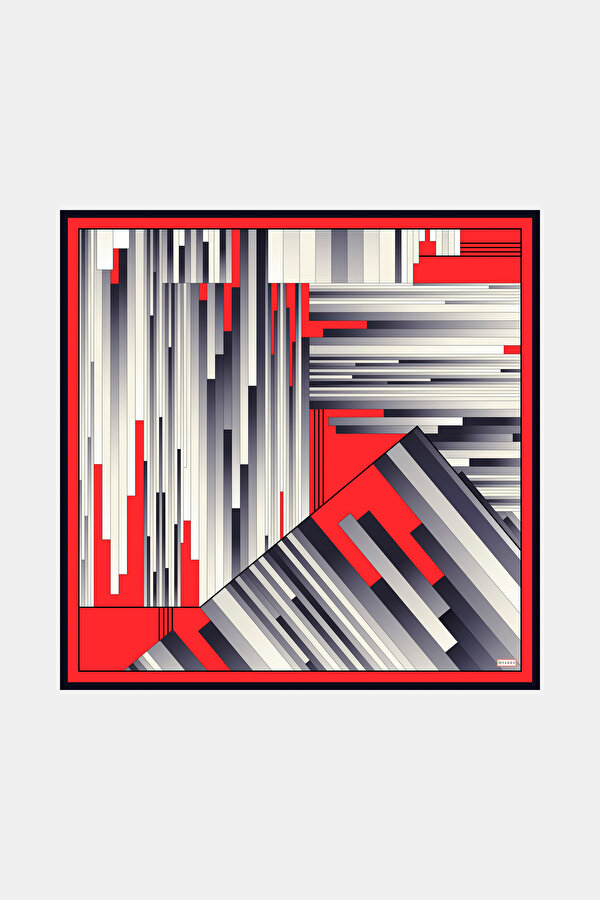 GEOMETRİK DESENLİ TWILL İPEK EŞARP