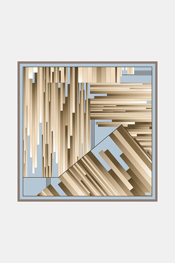 GEOMETRİK DESENLİ TWILL İPEK EŞARP
