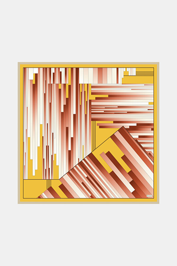 GEOMETRİK DESENLİ TWILL İPEK EŞARP