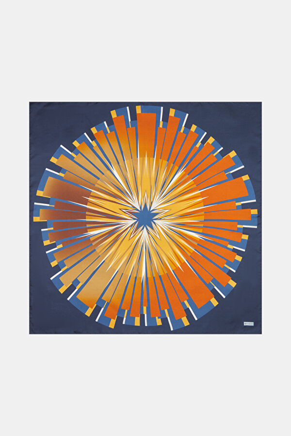 GEOMETRİK DESENLİ TWILL İPEK EŞARP