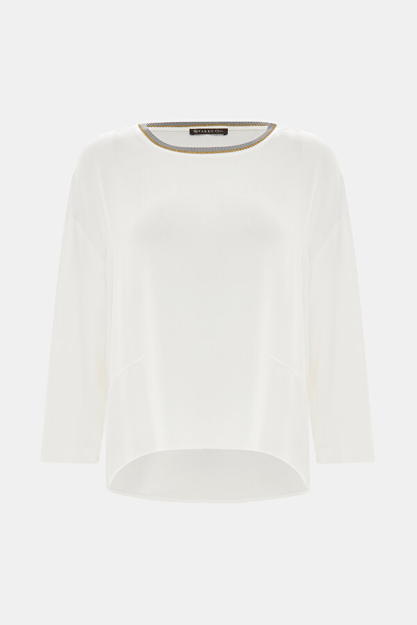 ECRU BASIC / ROUND NECKLINE LONG SLEEVE BLOUSE