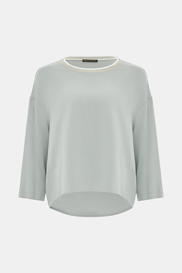 LIGHT GREY BASIC / ROUND NECKLINE LONG SLEEVE BLOUSE
