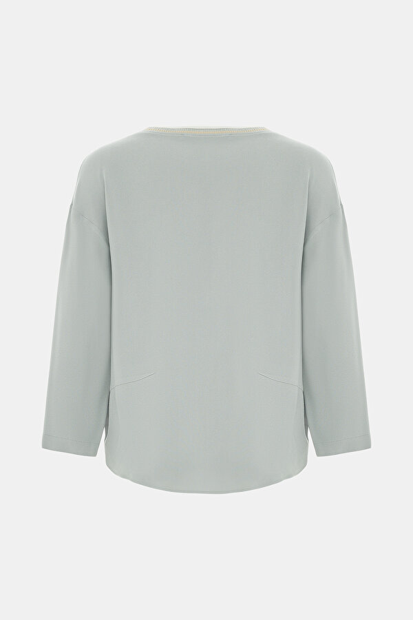 LIGHT GREY BASIC / ROUND NECKLINE LONG SLEEVE BLOUSE 2