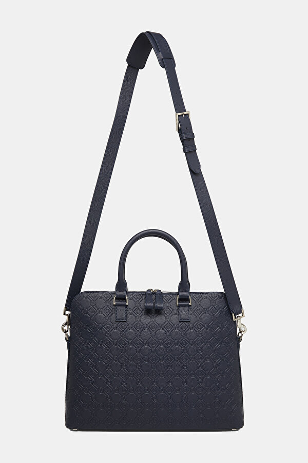 NAVY BLUE MONOGRAM LEATHER BAG 2