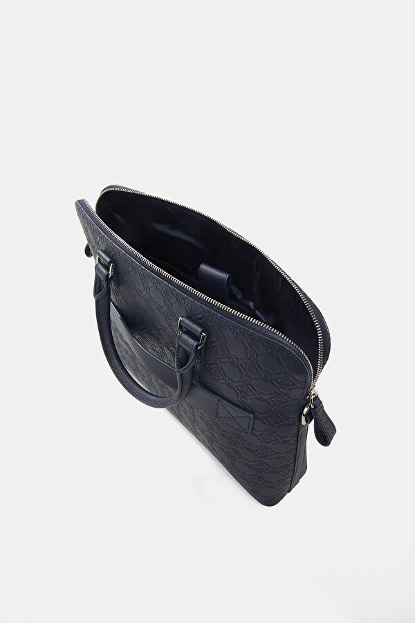 NAVY BLUE MONOGRAM LEATHER BAG 7